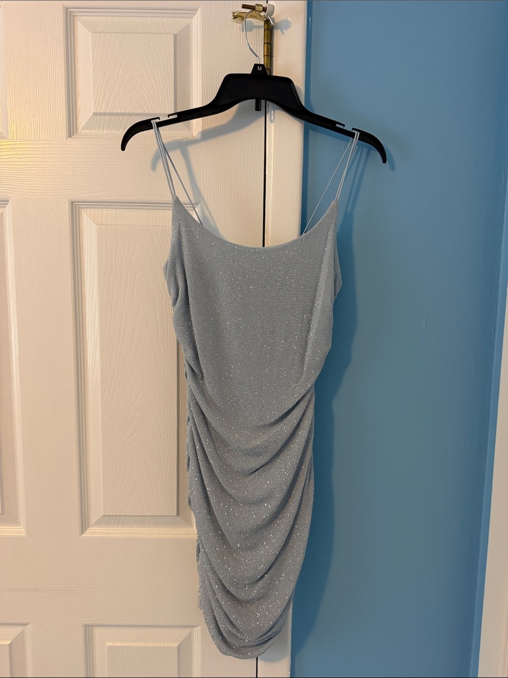 Silver Sparkle Ruched Slip Dress - Women